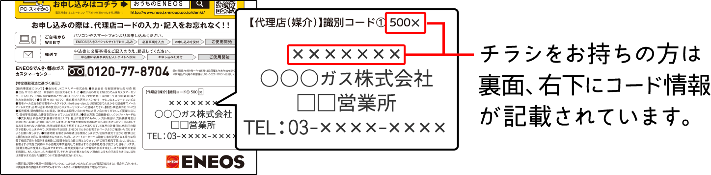 チラシをお持ちの方は裏面、右下にコード情報が記載されています。