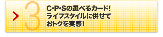 あなたに最適なカードがきっと見つかる!｜3.C･P･Sの選べるカード! ライフスタイルに併せておトクを実感!